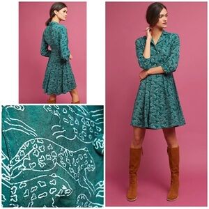 Anthropologie Maeve Claris Animal Jaguars Leopard Pattern Shirtdress Shirt Dress
